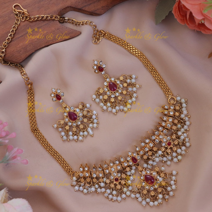 Exquisite Gold Guttapusalu Necklace – Festive Elegance