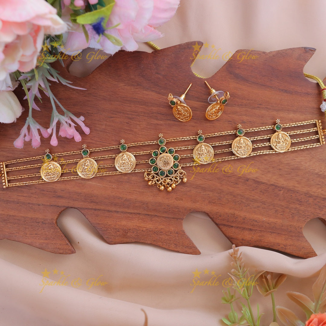Lakshmi Coin Floral Necklace - Elegant Temple Jewelry