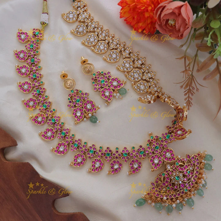 Enchanting Mango Peacock Necklace Set for Celebrations