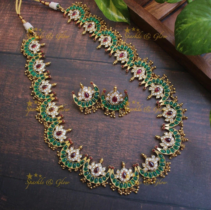 Gold alike moon haram with gold beads - Green White - Sparkle and Glow