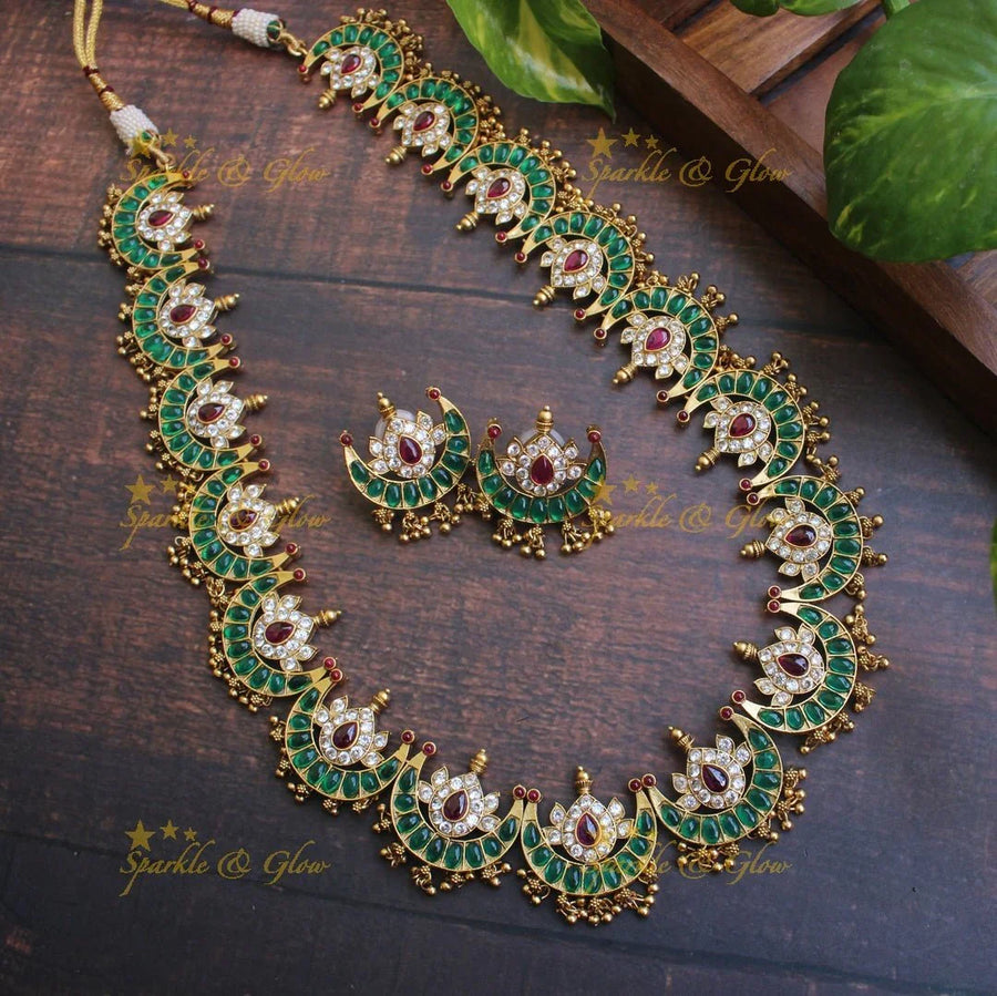 Gold alike moon haram with gold beads - Green White - Sparkle and Glow