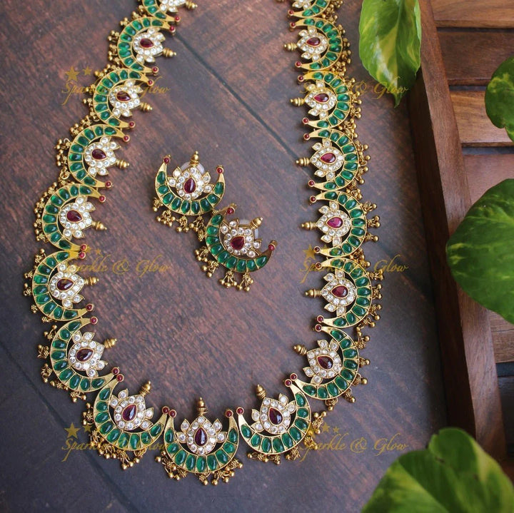 Gold alike moon haram with gold beads - Green White - Sparkle and Glow
