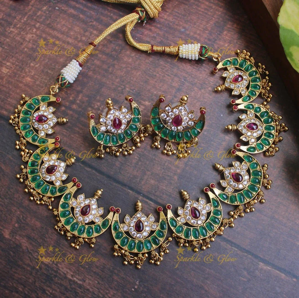 Statement Half moon kemp necklace - Green White - Sparkle and Glow
