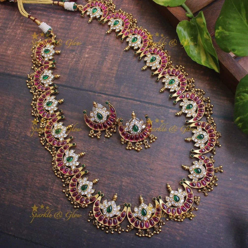 Gold alike moon haram with gold beads - Green White - Sparkle and Glow