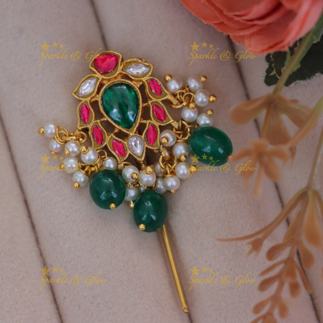 Luxurious Leaf Jadau Hair Pin for Festive Events