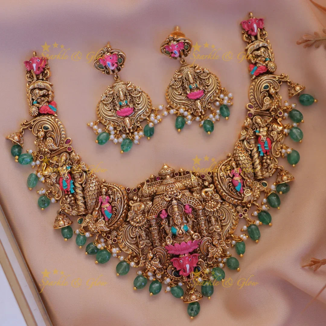 Exquisite Lakshmi Elephant Necklace - Festive Elegance