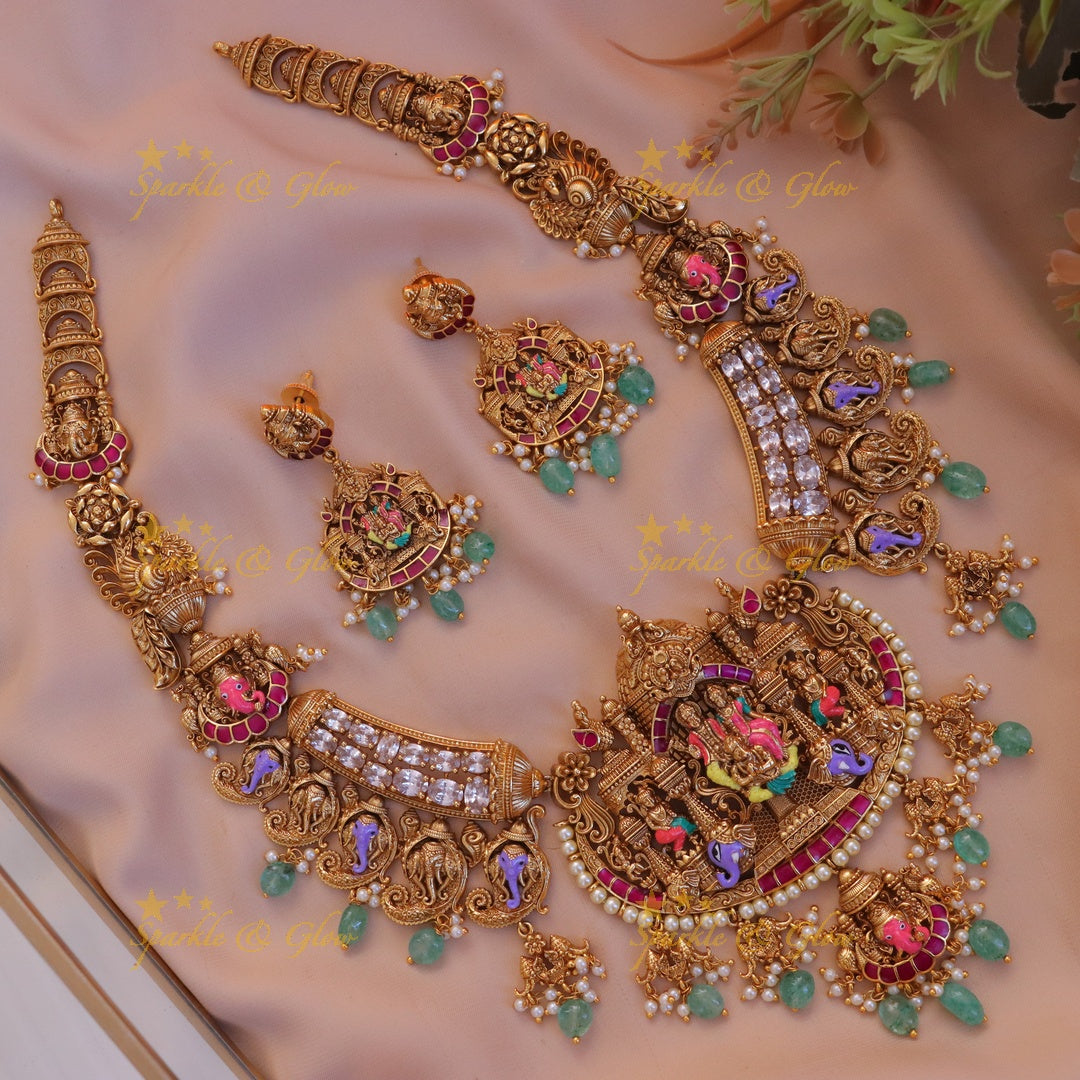 Majestic Elephant Vishnu Laxmi Necklace for Festive Elegance