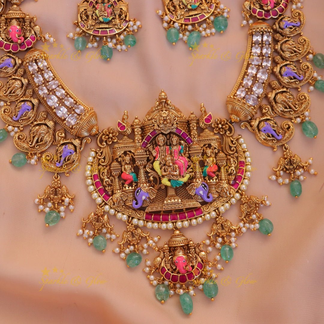 Majestic Elephant Vishnu Laxmi Necklace for Festive Elegance