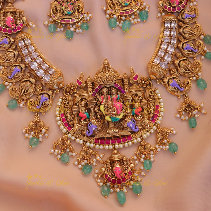 Majestic Elephant Vishnu Laxmi Necklace for Festive Elegance