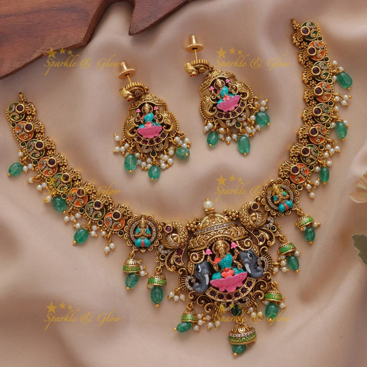 Exquisite Lakshmi Ganesh Necklace for Festive Elegance
