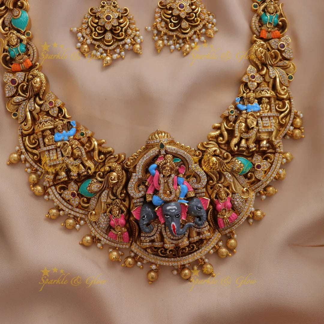 Exquisite Elephant God Idol Gold Necklace - Festive Glam(Preorder)