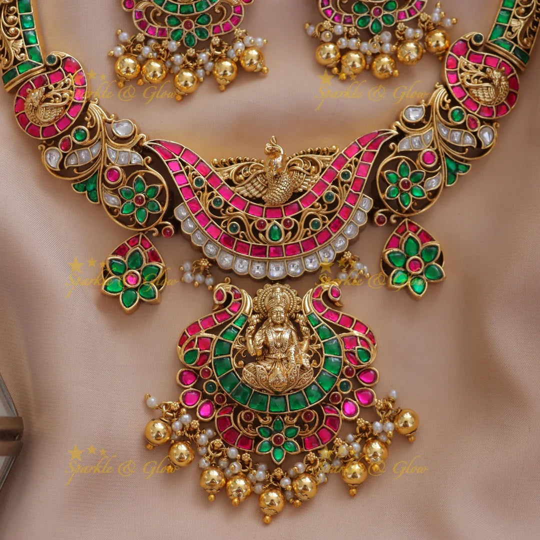 Luxurious Lakshmi Floral Peacock Necklace Set - New Arrival