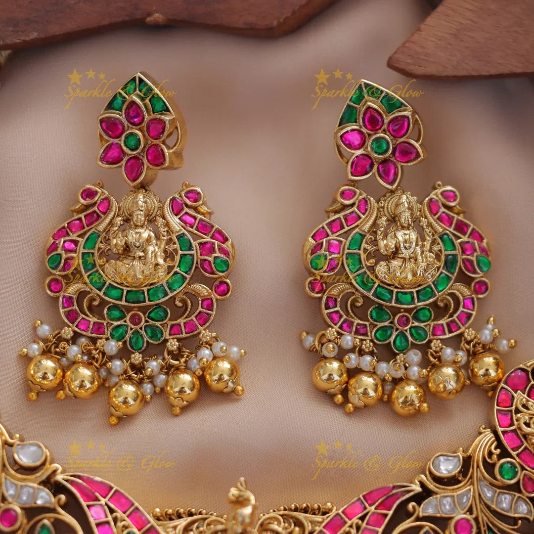 Luxurious Lakshmi Floral Peacock Necklace Set - New Arrival