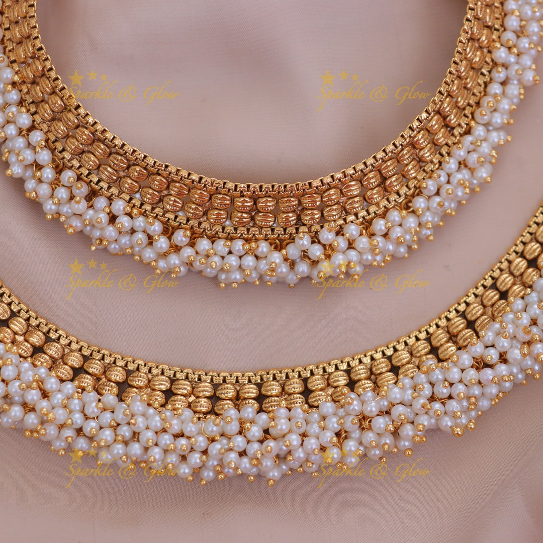 Bridal Layered Anklets in Antique Gold with Beads