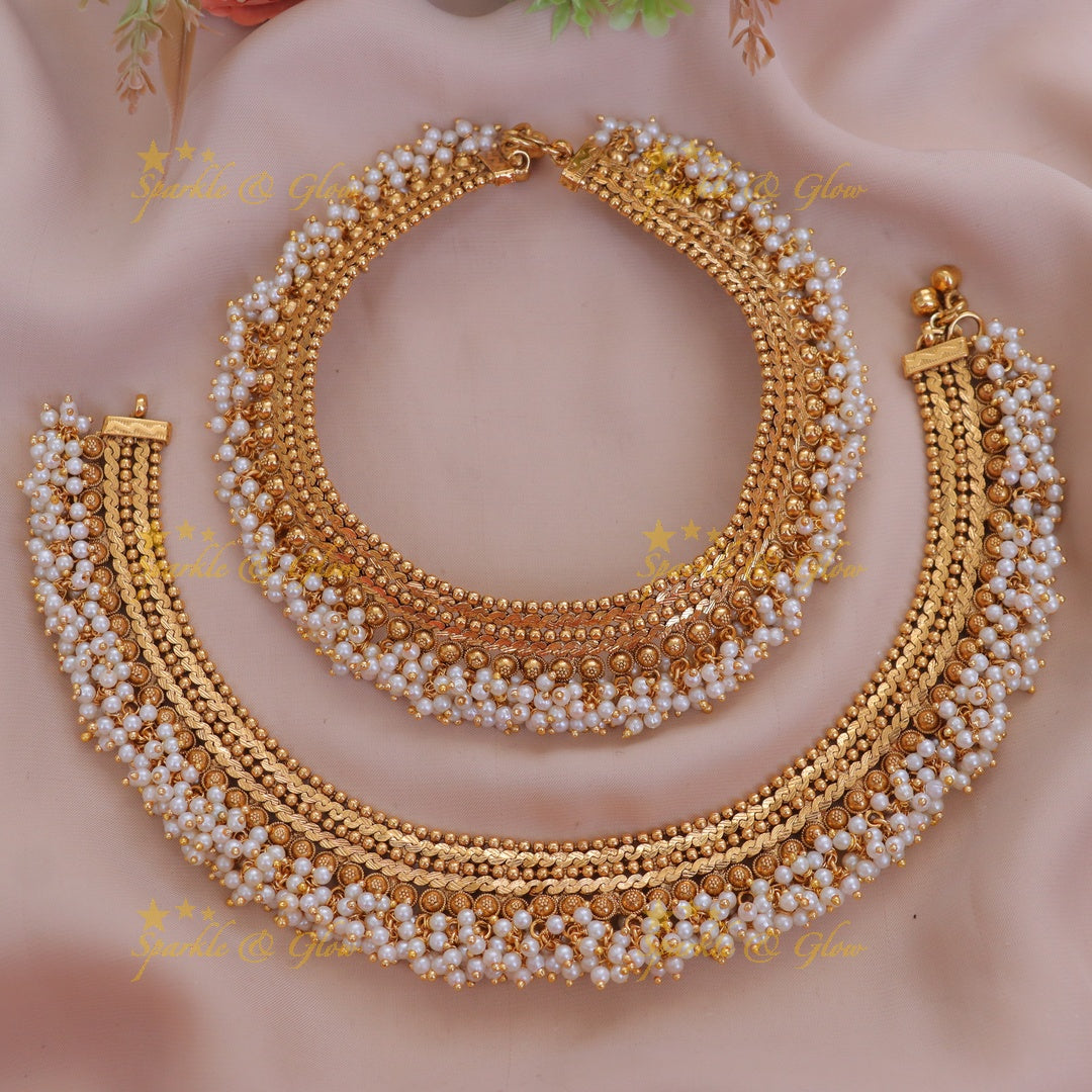 Heavy Bridal Anklets in Antique Gold Finish