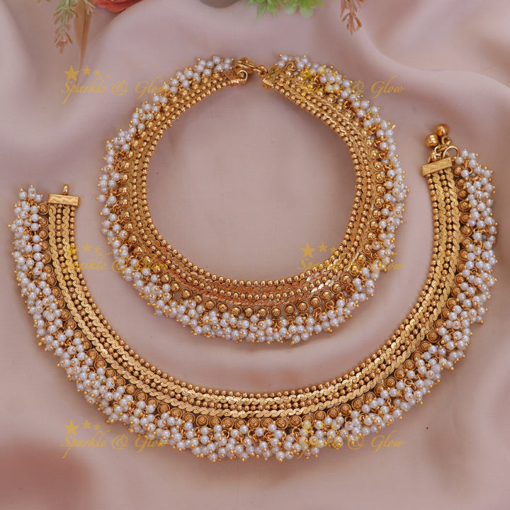 Heavy Bridal Anklets in Antique Gold Finish