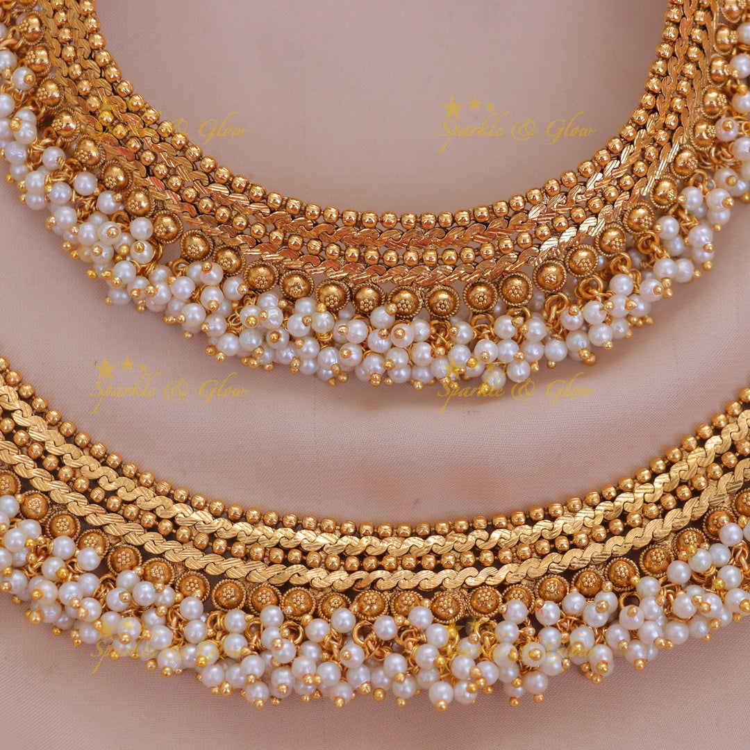 Heavy Bridal Anklets in Antique Gold Finish