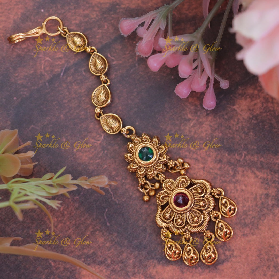 Exquisite Floral Stone Maang Tikka for Festive Elegance