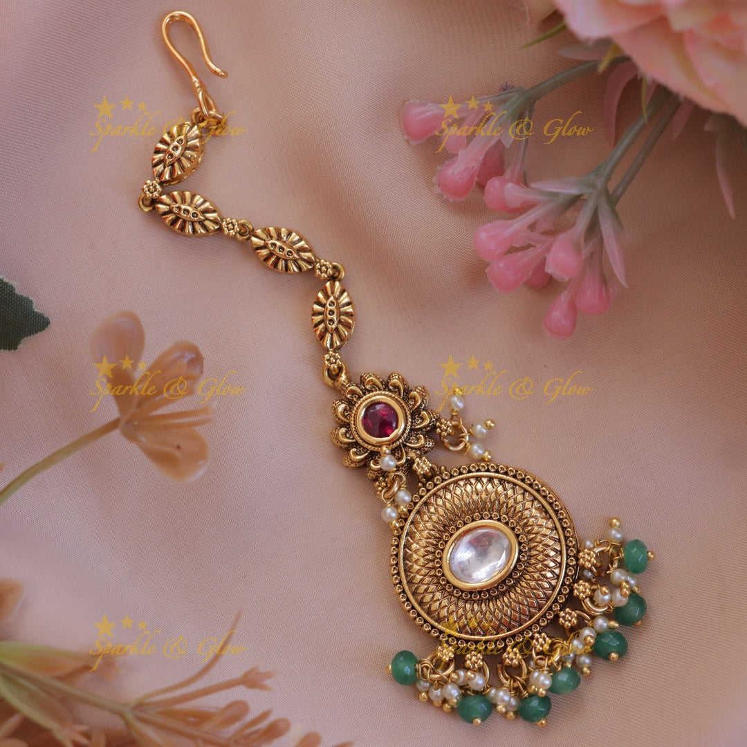 Exclusive Floral Round Oval Maang Tikka for Special Occasions