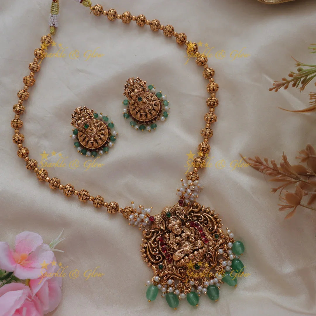 Exquisite Gold Beads Lakshmi Necklace - Festive Elegance