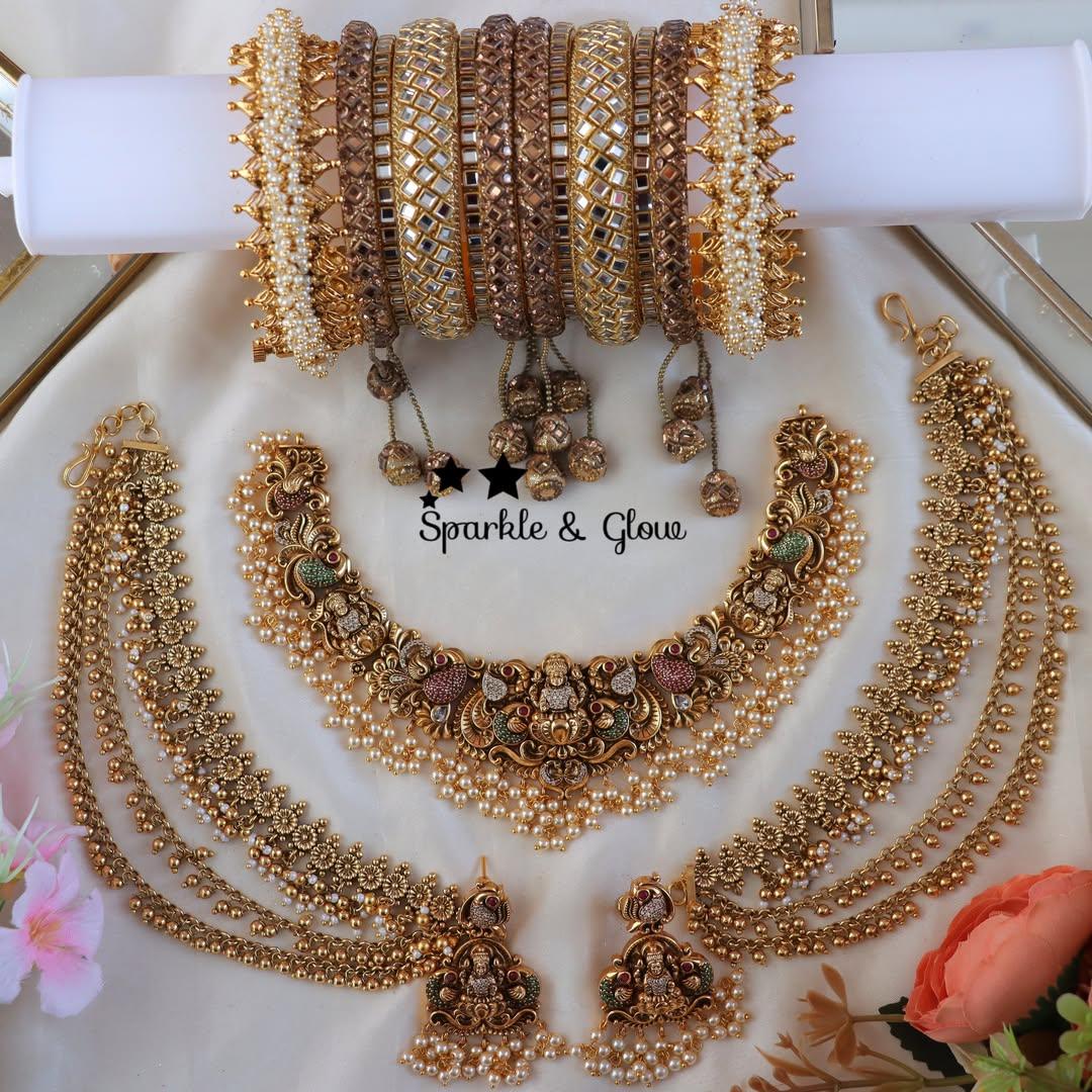 Exquisite Lakshmi Peacock Semi Bridal Jewellery Set