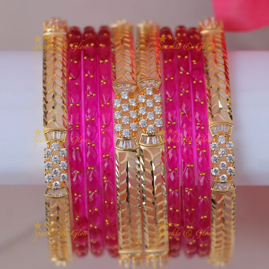 Micro Gold Plated Bridal Bangles Set - Elegant Design