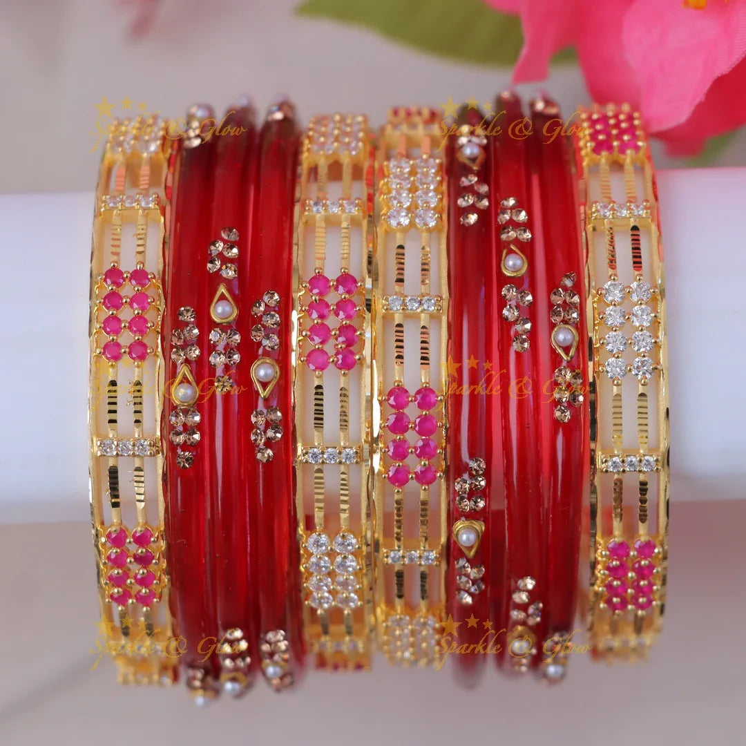 Gold Plated Bridal Bangle Set - Sparkle & Elegance