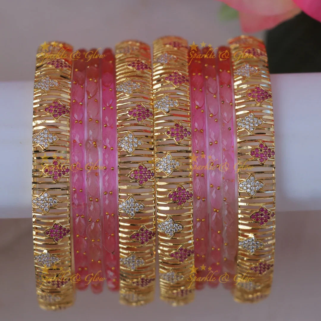 Micro Gold Plated Pink Bridal Bangle Set for Elegance