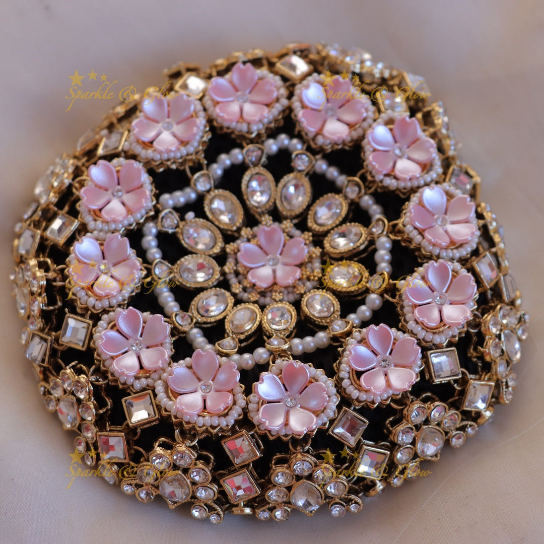 Exquisite Pink Floral Bridal Hair Bun Accessory