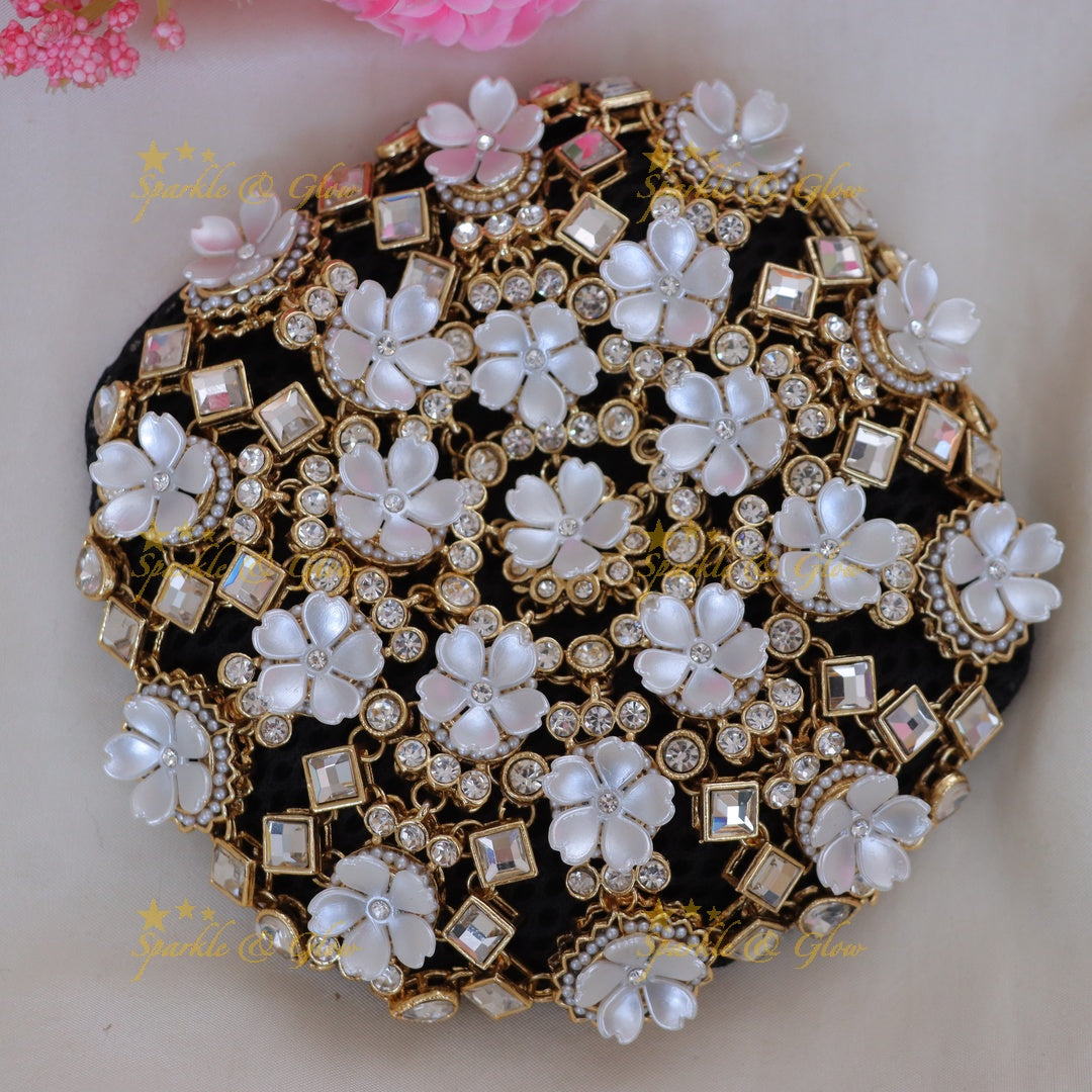 Exquisite Floral Bridal Kundan Hair Bun Accessory
