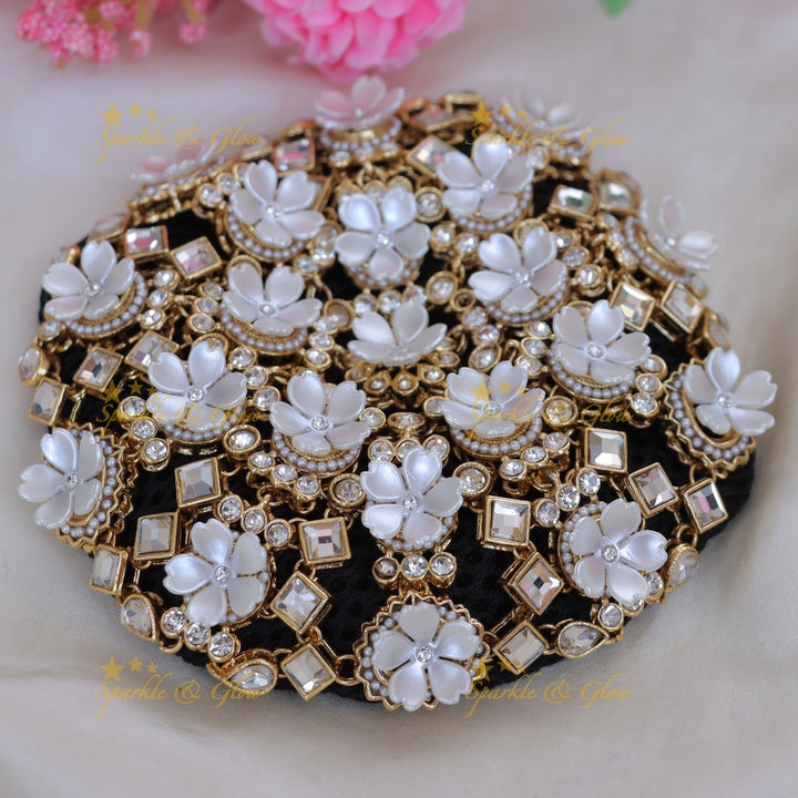 Exquisite Floral Bridal Kundan Hair Bun Accessory
