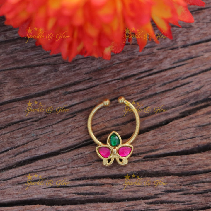 Exquisite Gold Nosepin with Gemstone Floral Design