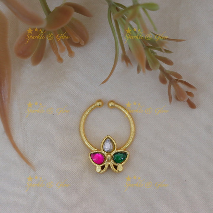 Exquisite Gold Nosepin with Gemstone Floral Design