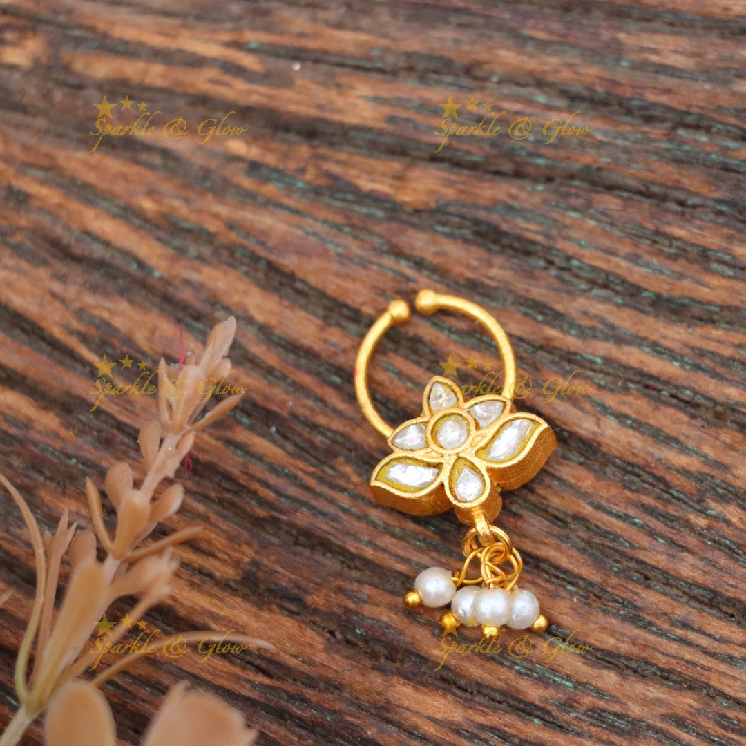 Exquisite Reversible Gold Pearl Nose Ring for Weddings & Festivals