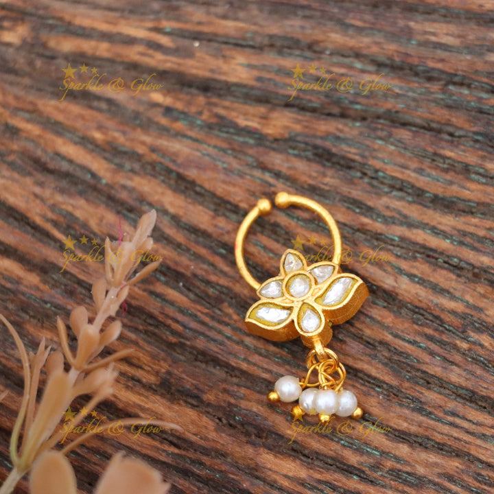 Exquisite Reversible Gold Pearl Nose Ring for Weddings & Festivals
