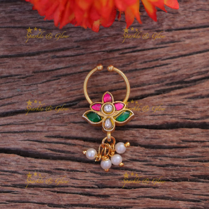 Exquisite Reversible Gold Pearl Nose Ring for Weddings & Festivals