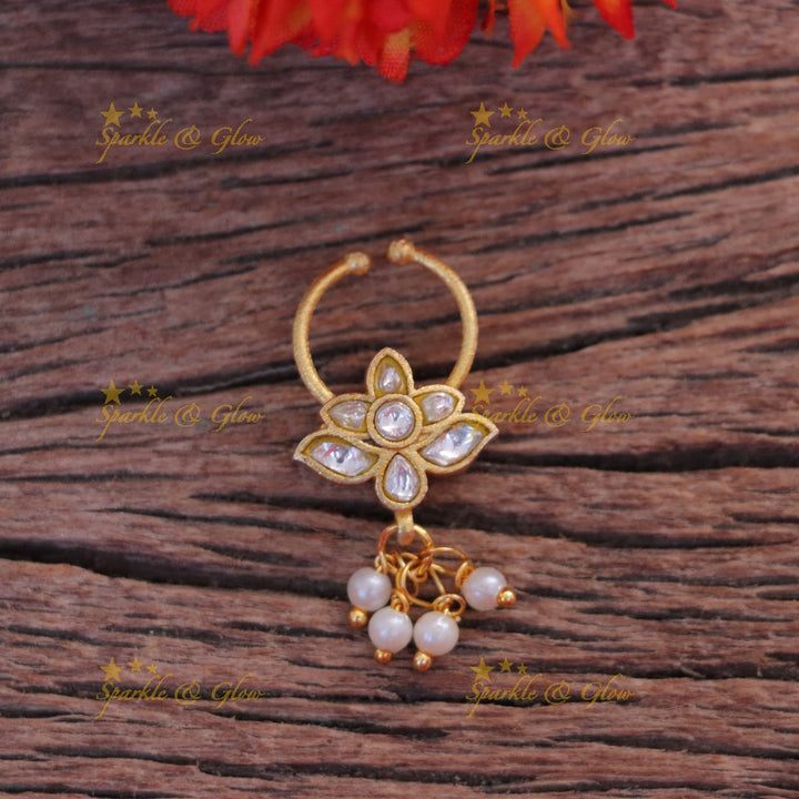 Exquisite Reversible Gold Pearl Nose Ring for Weddings & Festivals