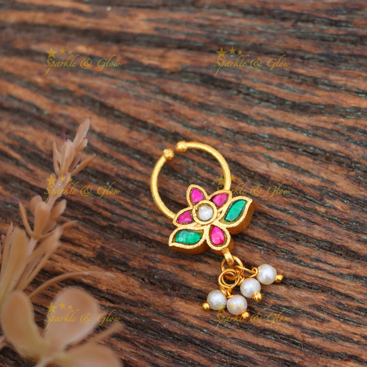 Exquisite Reversible Gold Pearl Nose Ring for Weddings & Festivals