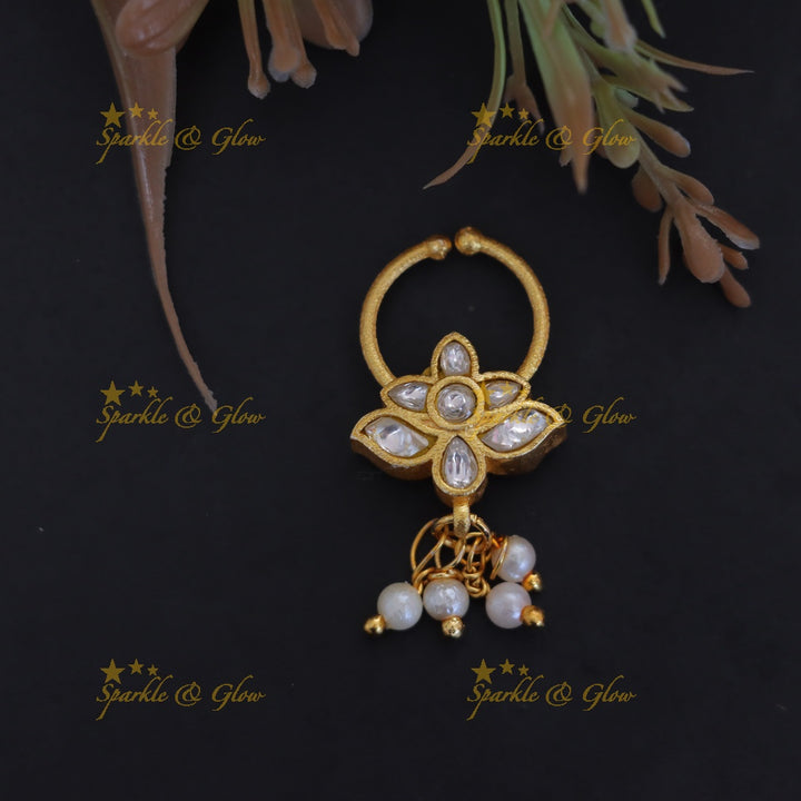 Exquisite Reversible Gold Pearl Nose Ring for Weddings & Festivals
