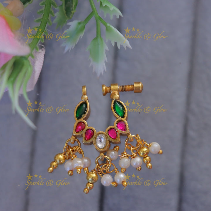 Elegant Reversible Gold Nose Pin - Festive & Wedding Perfection