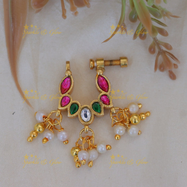 Elegant Reversible Gold Nose Pin - Festive & Wedding Perfection