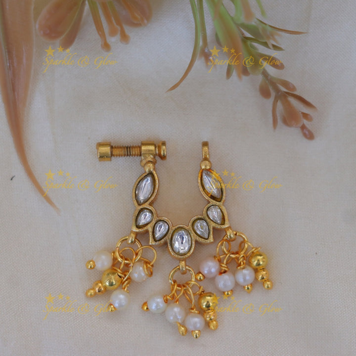 Elegant Reversible Gold Nose Pin - Festive & Wedding Perfection
