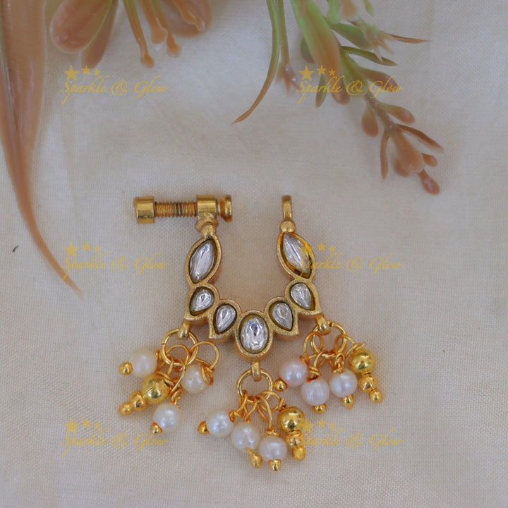 Elegant Reversible Gold Nose Pin - Festive & Wedding Perfection