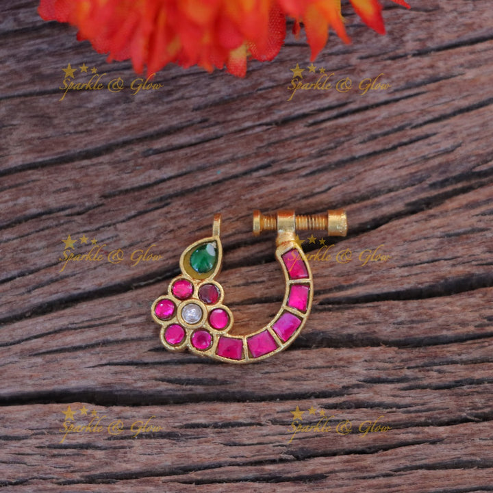 Elegant Kundan Nosepin - Exquisite Floral Jadau Design