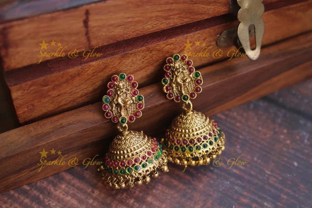 Gold alike statement Krishna playing flute pendent peacock carved haram - Sparkle and Glow