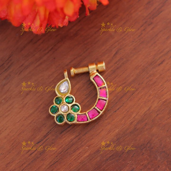Elegant Kundan Nosepin - Exquisite Floral Jadau Design