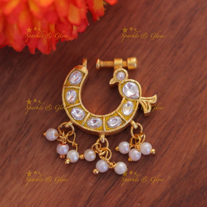 Exquisite Jadau Kundan Reversible Bird Nosepin for Festive Glamour