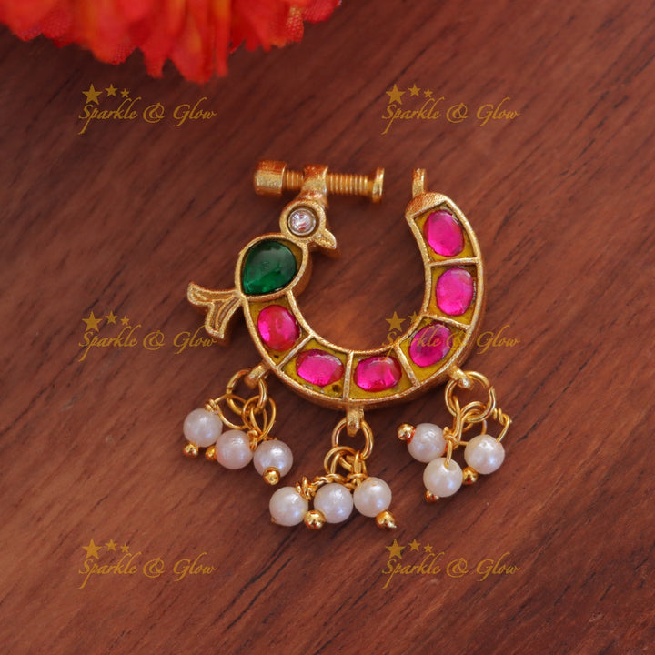 Exquisite Jadau Kundan Reversible Bird Nosepin for Festive Glamour
