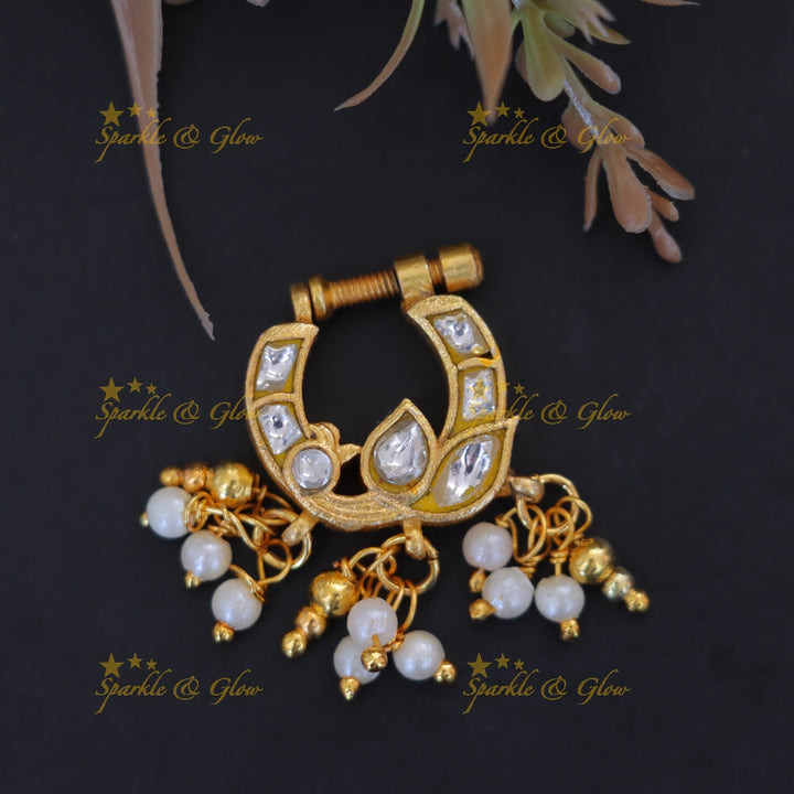 Exquisite Reversible White Pearl Peacock Nose Pin for Special Occasions