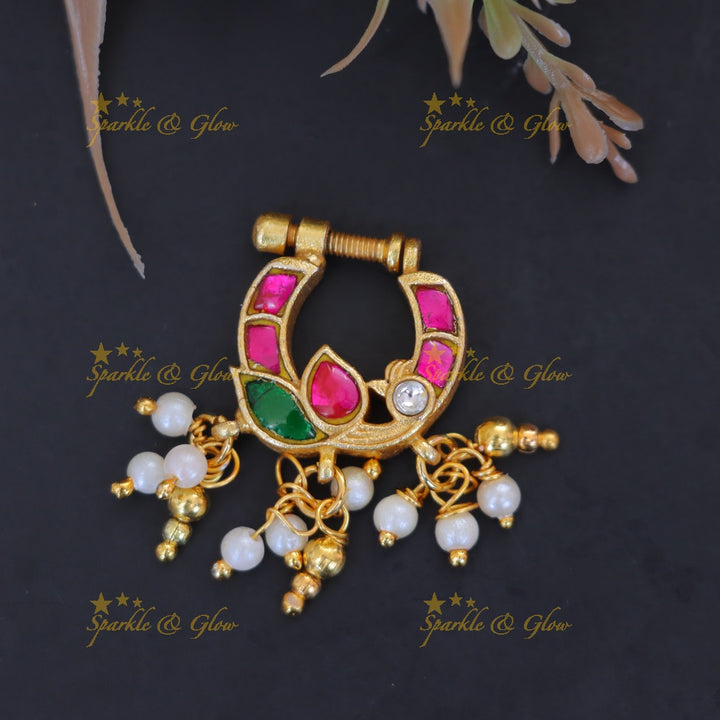 Exquisite Reversible White Pearl Peacock Nose Pin for Special Occasions